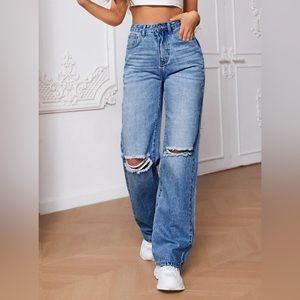 SHEIN Tall Ripped Straight Leg Jeans